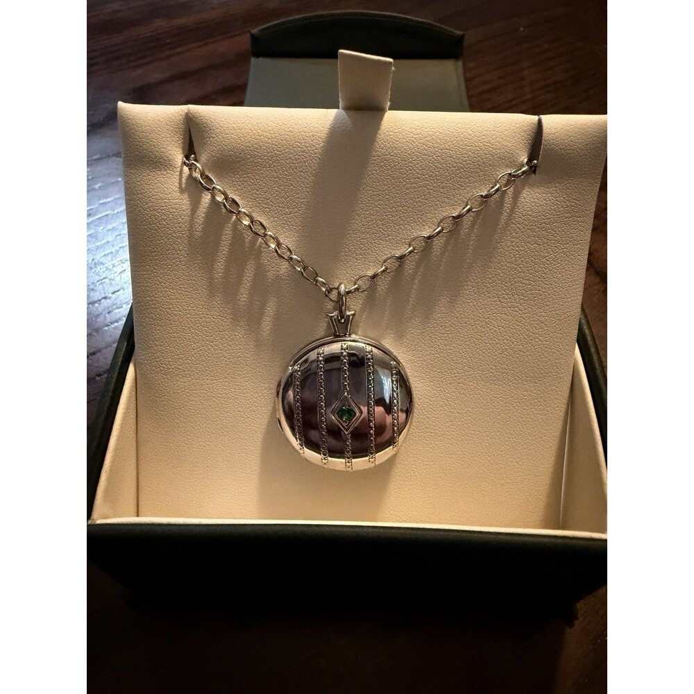 Sterling Silver Monica Rich Kosann Beaded Center-Emerald Locket 30 Inch Necklace - Picture 3 of 16